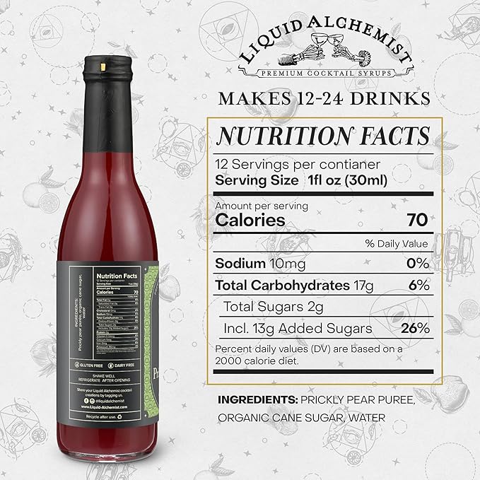 Liquid Alchemist Prickly Pear Syrup for Cocktails - Real Ingredients Make our Prickly Pear Puree a Perfect Margarita Mix - Our Vegan Drink Syrups are Non-GMO & Last up to 2 Years (12.7 oz)