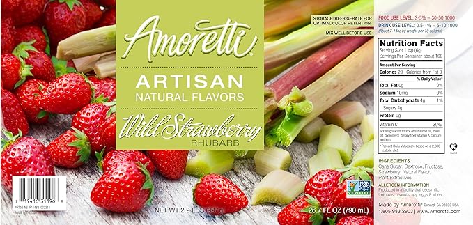 Amoretti - Natural Wild Strawberry Rhubarb Artisan Flavor Paste, 2.2 lbs, Perfect For Ice Cream, Beverages, Cakes, and more, Preservative Free, Vegan, Gluten Free, No Artificial Sweeteners