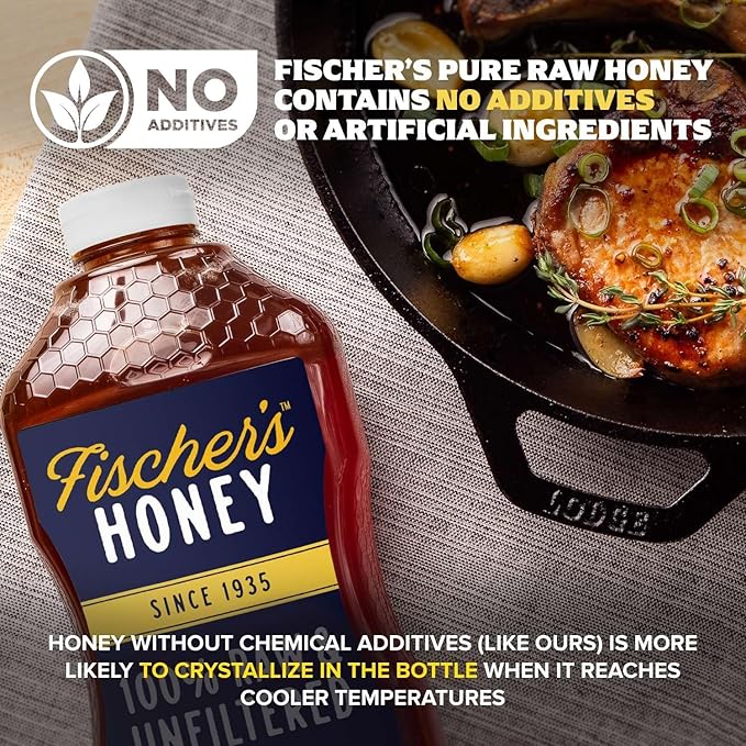 Fischer’s 100% Pure, Raw & Unfiltered Honey, 40 oz – USA Made Honey – All-Natural Sweetener – Rich Flavor Profile, Packed with Nutrients (Pack of 2)