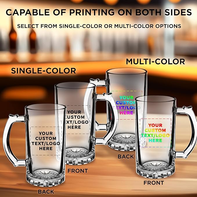 DISCOUNT PROMOS Custom Glass Beer Mug 16 oz. Set of 10, Personalized Bulk Pack - Great for Wedding Favors, Groomsmen Gifts, Birthday Gifts - Clear Bottom Color