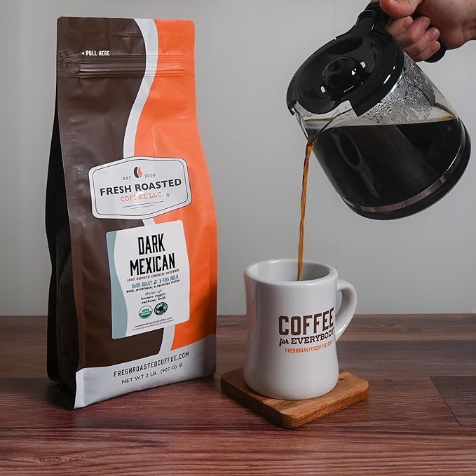 Fresh Roasted Coffee, Organic Dark Mexican | Mold & Myco 3rd Party Tested, USDA Organic, Kosher | Dark Roast 2 lb (32 oz) Ground