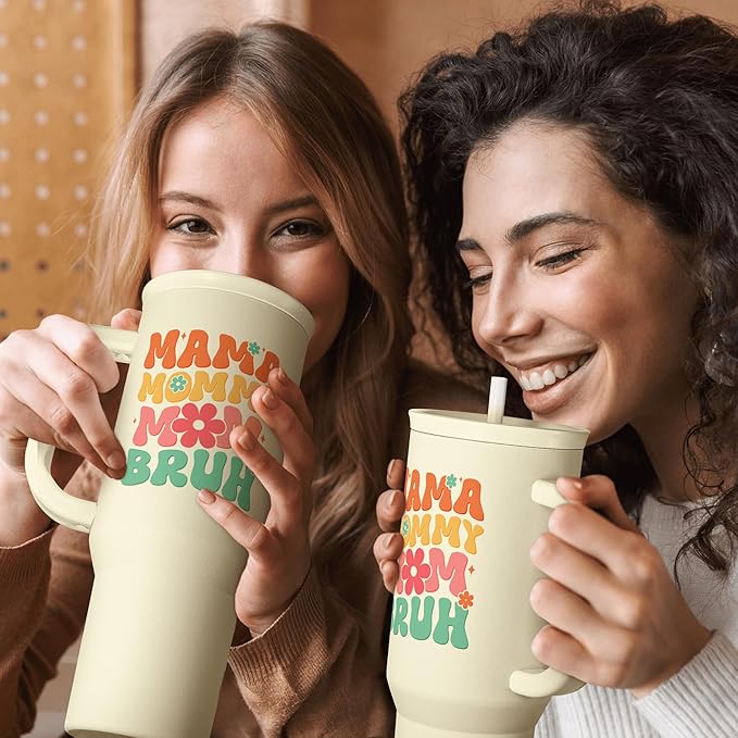 Mom Tumbler with Handle 40oz, Mama Mommy Mom Bruh Cup Stainless Steel Insulated Tumblers Coffee Travel Mugs, Gifts for Moms from Daughter Son, Best Mother Gift for Birthday Christmas Mothers Day