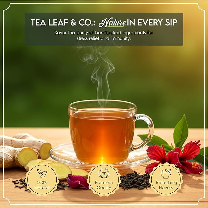 Tea Leaf & Co. Joyful 3 Pack Premium Tea Git Combo Box - Contains Sweet Hibiscus, English Breakfast Black & Turmeric Ginger Herbal Teas - Perfect for Premium Gifting (3Oz)