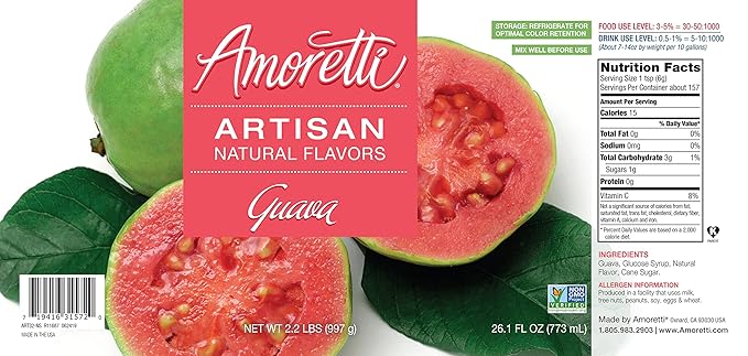 Amoretti - Natural Guava Artisan Flavor Paste, 2.2 lbs, Perfect For Ice Cream, Beverages, Cakes, and more, Preservative Free, Vegan, Gluten Free, No Artificial Sweeteners, Highly Concentrated