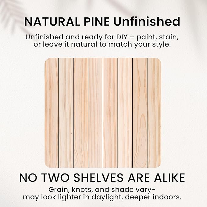 Fun Memories Farmhouse Floating Shelves - 8 Inch Deep Rustic Wood Wall Shelf - Premium Solid Pine Wood Storage Shelf for Kitchen Living Room Bedroom - 24" W x 8" D - Set of 2 - No Stain - Unfinished