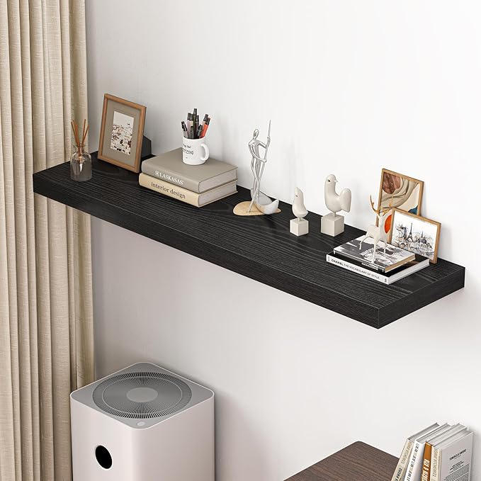 Dreamland 55" Floating Shelves for Wall, 12" Deep Thicker Black Floating Shelves, Wall-Mounted Shelves for Bedroom, Living Room, Kitchen, Bathroom - Set of 1