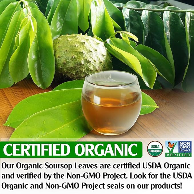 KEYXE - USDA Organic Soursop Graviola Leaves Tea 50 Bags. Non-GMO Verified , 100% Organic Soursop Leaves for Digestion, Boosting Immune, Improving Sleep & Skin Health, Gluten Free, Caffein Free , Hojas De Guanabana Tea Organica, Eco-Conscious Tea Bags
