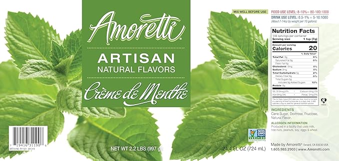 Amoretti - Natural Creme De Menthe Artisan Flavor Paste, 8 oz, Perfect For Ice Cream, Beverages, Cakes, and more, Preservative Free, Vegan, Gluten Free, No Artificial Sweeteners, Highly Concentrated
