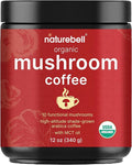 NatureBell Organic Mushroom Coffee with MCT Oil, 12oz (85 Servings) | 10-in-1 Adaptogenic Blend with Lion’s Mane, Reishi, Shiitake, Chaga & More | Instant Mix