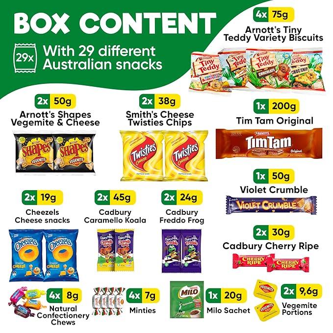 Australian Snack Gift Box Mega 29 Pack, Best Aussie Candy and Food Products, Authentic Taste of Australia, Large Snack Box - Australian Expats