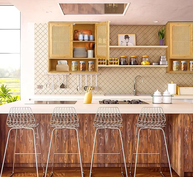 Bamboo Cabinet Wall Mount, Rattan Medicine Cabinet with Shelves and Doors, Wall Cabinet Above Toilet, Storage Organizer for Laundry Room, Kitchen, Living Room