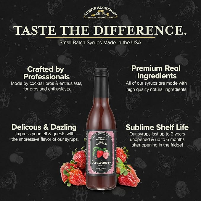 Liquid Alchemist Strawberry Syrup for Drinks - Real Ingredients Make our Strawberry Puree for Drinks a Perfect Margarita Mix - Our Flavored Syrup is Gluten & Dairy Free (12.7 oz)