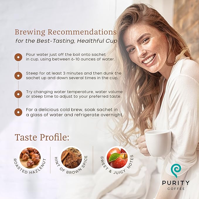 Purity Coffee PROTECT Highest Antioxidant Light-Medium Roast - USDA Certified Organic Specialty Grade Arabica Single-Serve Packets - Third Party Tested for Mold, Mycotoxins, Pesticides - 5 ct Box
