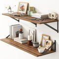 36"W x 12"D Floating Shelves, Walnut Deep Floating Shelves for Wall with Brackets, 12 Inch Deep Wall Shelves for Books, Wide Display Storage Shelves for Bathroom, Living Room, 36 Inch Long, Set of 2