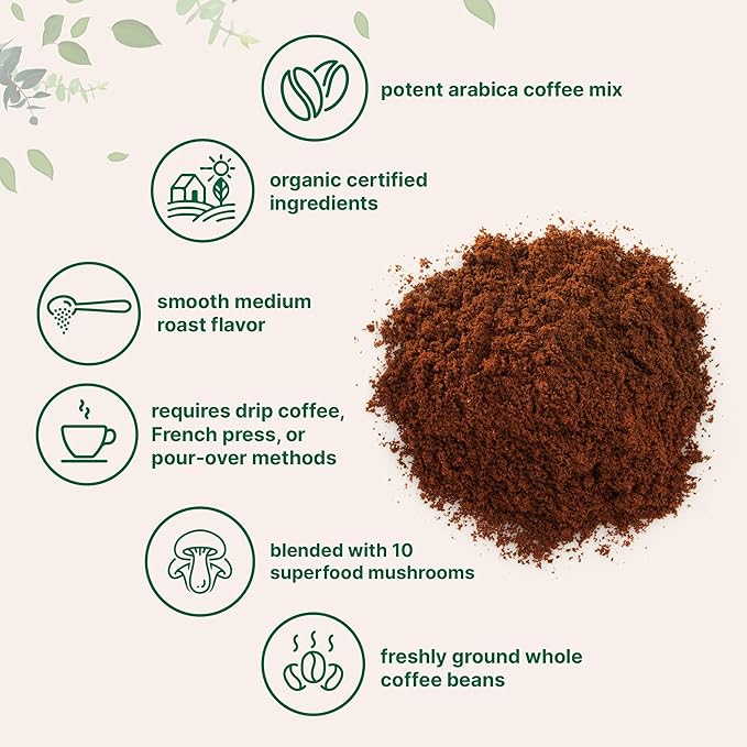 Micro Ingredients Organic 10 in 1 Ground Mushroom Coffee, 24 Ounce | Premium Arabica Coffee with Lion's Mane, Chaga, Reishi, & More | Smooth Medium Roast, Clean Energy, & Immune Support