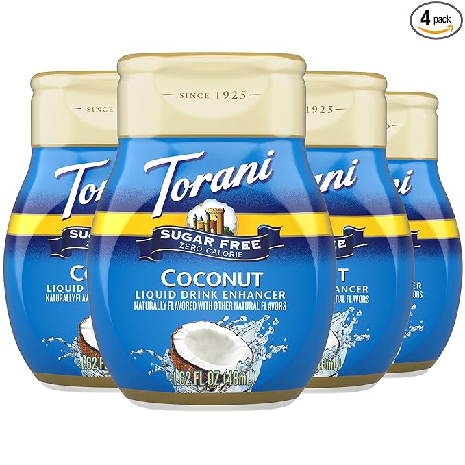 Torani Sugar Free Coconut Liquid Drink Enhancer, Water Flavoring 4-Pack, 1.62 Oz Ea