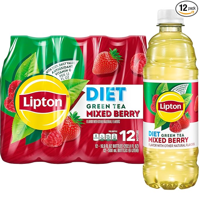 Lipton Diet Mixed Berry Green Tea, 16.9 Fl Oz Bottles (Pack of 12)