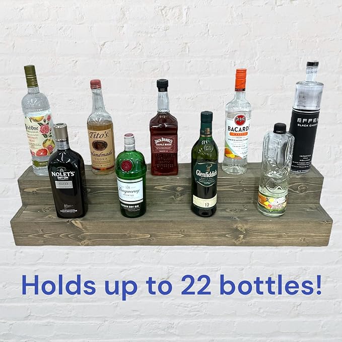 Tiered Bottle Shelf | 2 Tier Liquor Bottle Display | Bar Organization | Display Shelf | Wine Shelf | Bar Display | Kitchen Counter Shelf (42, Weathered Grey)