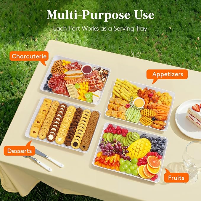 Lifewit 6 Pcs Plastic Serving Tray for Party Supplies, 16" x 12" White Trays for Serving Food, Reusable Extra Large Platter for Buffet, Fruit, Dessert, Veggie, Holiday Christmas Essentials, Rectangle