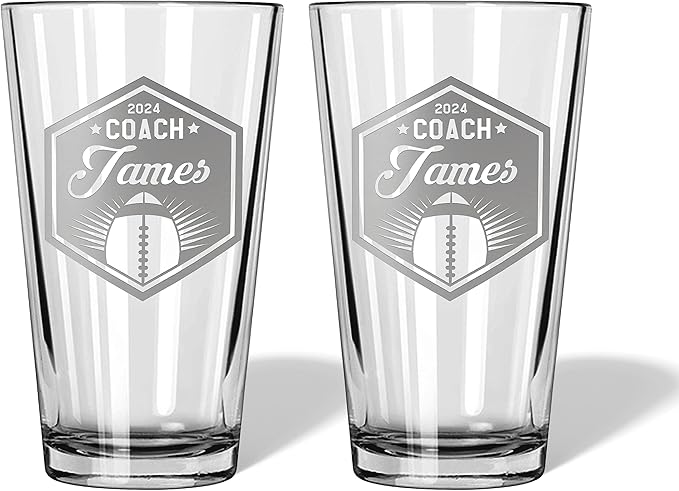 Football Coach Beer Glasses - Football Coach Gifts Personalized Coach Pint Glass Engraved Coach Award Football Beer Glass End of Season Gifts Coach (Football, Dbl Pint Gift Box)