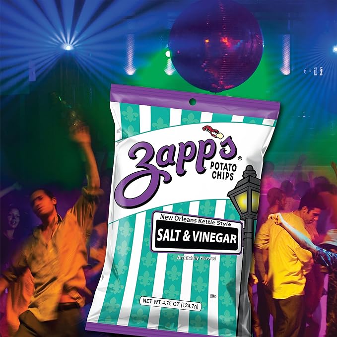 Zapp’s New Orleans Kettle-Style Potato Chips Salt and Vinegar Flavor (2 oz Bags, 25 Count), Crunchy Chips with a Spicy Kick, Perfect On-The-Go, Gluten Free Snack