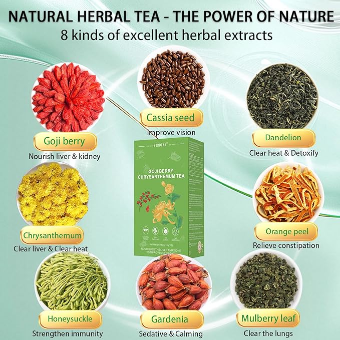 Goji Berry Chrysanthemum Tea for Liver Health, Dandelion Wolfberry Tea Bags, 8 Excellent Raw Material Formulas, Liver Cleanse & Detox Herbal Tea Bags, Vegan, Sugar-Free & Caffeine-Free (1BOX (15Bag))