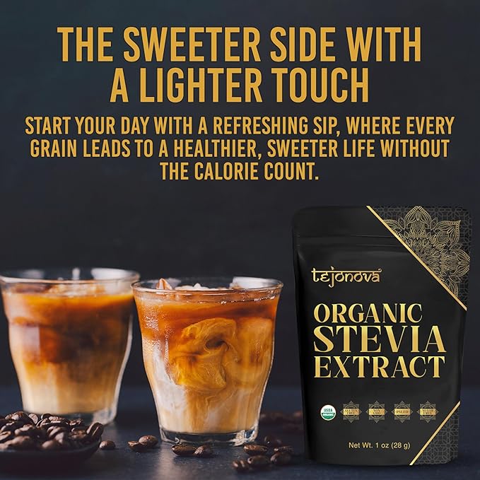 tejonova Organic Stevia Powder, 1oz, Stevia Sweetener, Stevia Organic from Stevia Leaf, Stevia Extract Powder, Zero Calorie Sweetener, Stevia Sugar Substitute, Pure Stevia No Additives, 200 Servings