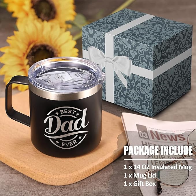 Best Dad Ever Gifts for Fathers Day Mug from Daughter - Dad Mug Tumbler Dads Gifts for Christmas Drinking Cup - Dad Birthday Papa Present - Father Birthday Gift 14oz Stainless Steel Tumbler with Lid