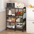 SWTYMIKI Kitchen Island Cart on Wheels - 28.35x14.57in Rolling Kitchen Table Cart with Storage Shelves, 6 Removable Hooks& Locking Casters, Coffee Bar Cabinet for Dining Room Pantry Office, Black