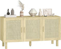 HOMCOM Boho Sideboard Buffet Cabinet, Coffee Bar Cabinet with 3 Rattan Doors and Adjustable Shelves for Kitchen, Living Room, Natural Mixed