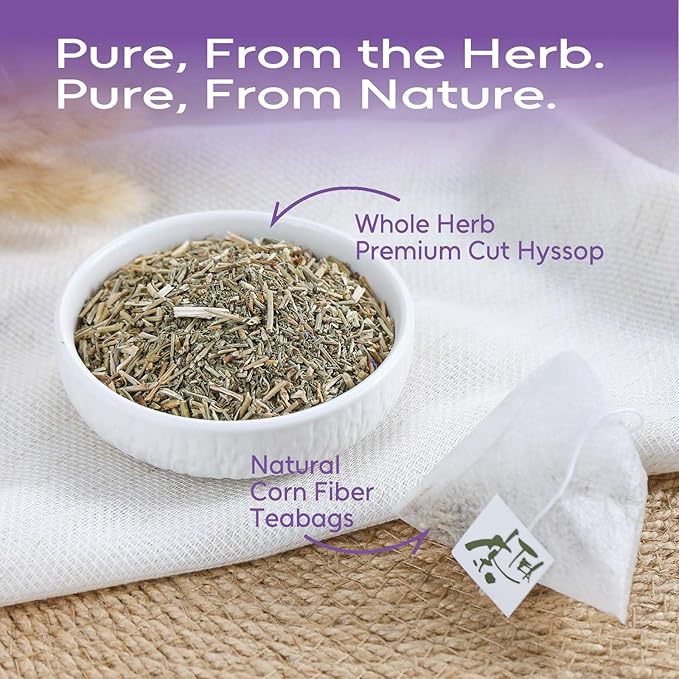 FullChea - Hyssop Tea Bags, 50 Count Caffeine-Free Herbal Tea Bags, Premium Hyssop, Support Digestion & Promote Relaxation