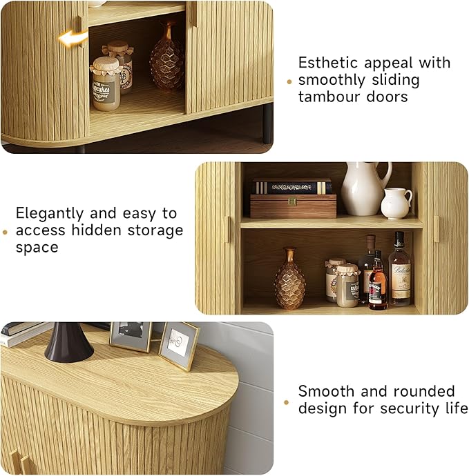 ONBRILL 40" Sideboard Buffet Cabinet with Storage, Storage Cabinet with Sliding Door & Adjustable Shelf, Modern Accent Coffee Bar Console Table for Kitchen, Entryway, Oak