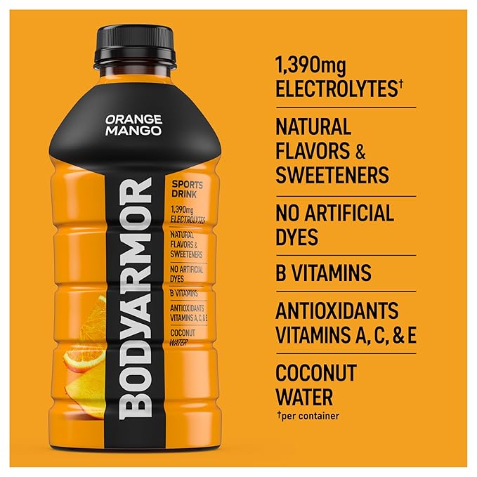 BODYARMOR Sports Drink, Orange Mango, Electrolyte Drink Hydration, 28 Fl Oz Bottles (15 Pack), Flavored Coconut Water with B Vitamins & Antioxidants