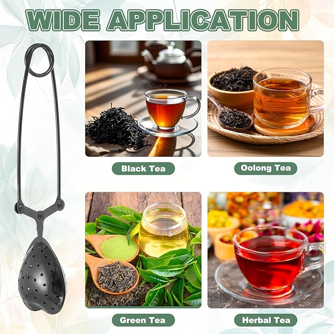 uxcell 2 Pcs Tea Infuser, Stainless Steel Loose Leaf Tea Infuser Filter for Cup and Teapot, Long Handle Tea Steeper Strainers for Tearoom Office Home, Heart Shaped Black