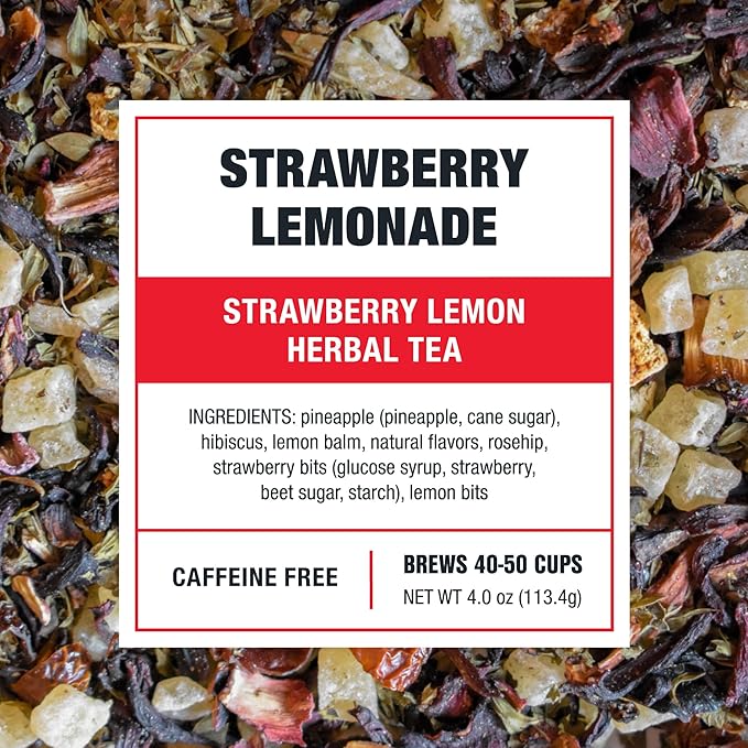 Tiesta Tea - Strawberry Lemonade, Loose Leaf, Strawberry Lemon Herbal Tea, Premium Non-Caffeinated Fruit Blend, Make Hot or Iced, Brews Up to 50 Cups, 4 Ounce Refillable Tin
