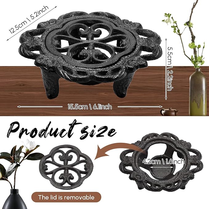 Menkxi Cast Iron Teapot Warmer Dish Cups Heater Pot Trivet with 30 Pieces Candles Heavy Duty Decorative Candle Holder Stands for Teapot Heat Food Coffee or Tea