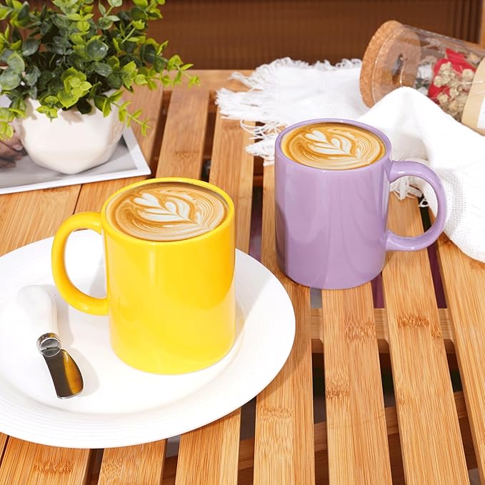 Multi-Coloured Ceramic Mugs Set of 6-11.2 oz / 330ml-Coffee Mugs-Cappuccino-Tea Cups- Hot Chocolate Cups (Warm color, Large)