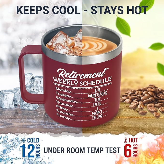 Funny Retirement Gifts for Women Men - 14 Oz Stainless Steel Insulated Coffee Mug With Lid - Birthday Retired Goodbye Farewell Gifts for Coworkers Boss Teachers Nurse Mom Dad