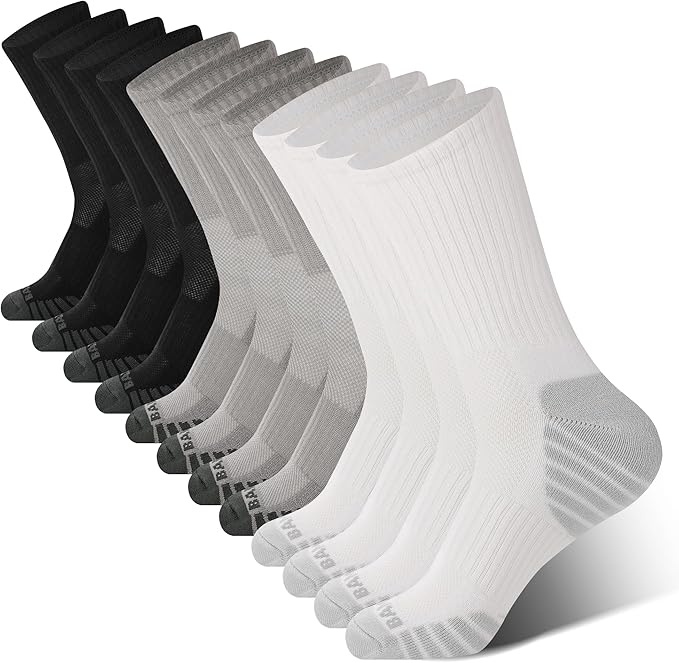 BAMBOO COOL Men's Crew Socks Athletic Running Sports Socks, Cushioned Moisture Wicking, Breathable Arch Support 6 Pack