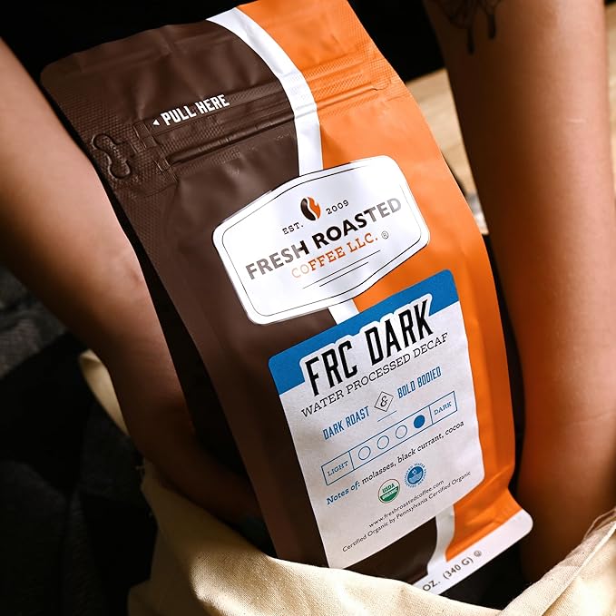 Fresh Roasted Coffee, Organic FRC Dark Water-Processed Decaf | USDA Organic, Kosher | Dark Roast 12 oz Whole Bean