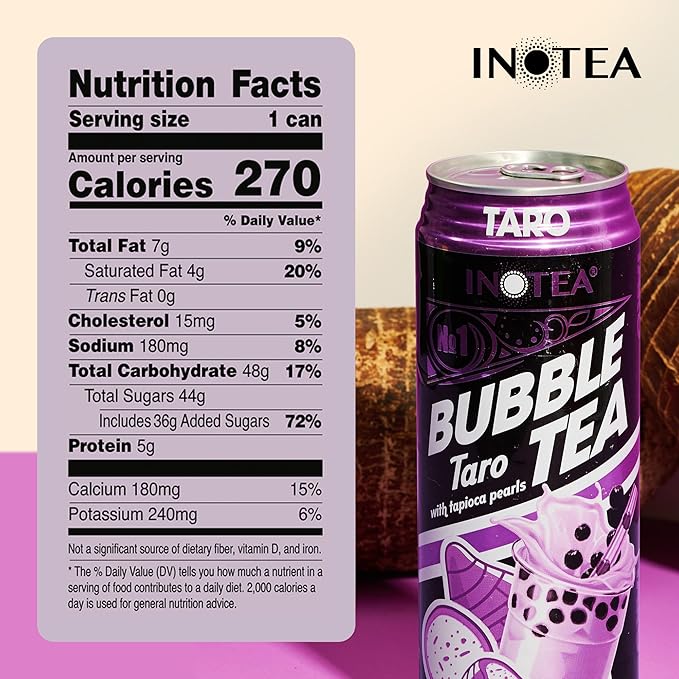 Inotea Bubble Tea with Tapioca Pearls - Delicious, Instant Boba Tea - Ready-to-Drink Black Milk Tea - Comes in Large 16.6 oz Cans - Enjoy Real Boba Without the Long Lines - Taro - 12 pack