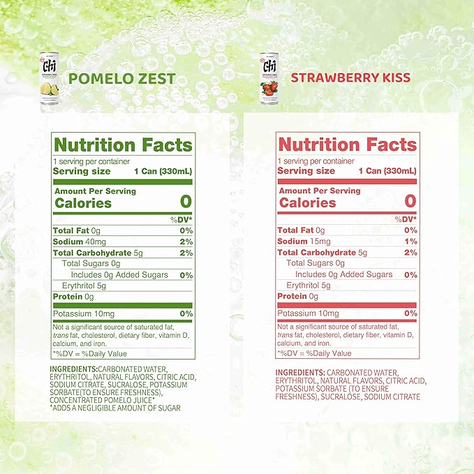 CHI FOREST Sparkling Water Beverage, Pomelo & Strawberry drinks, Zero Sugar or Artificial Flavor, 11.16 fl oz Cans (Pack of 12)
