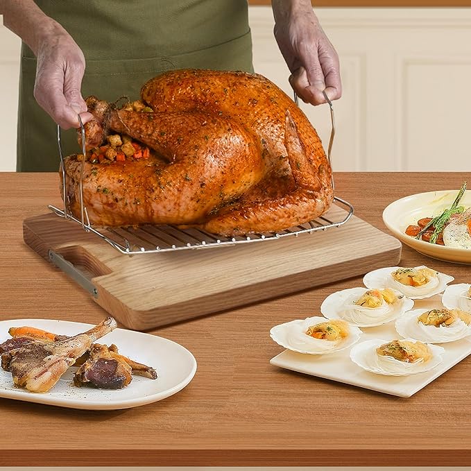 Turkey Roaster Oven Buffet with Self-Basting Lid, 1450W Electric Roaster Oven with Cool-Touch Handles, Stainless Steel with Removable Pan and Rack, Red