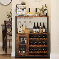 Vintage 3-Tier Wine Bar Cabinet with Adjustable Shelves, Glass Holders, Mesh Door, Small Buffet Sideboard Liquor & Coffee Bar Cabinet for Kitchen, Dining Room, Living Room