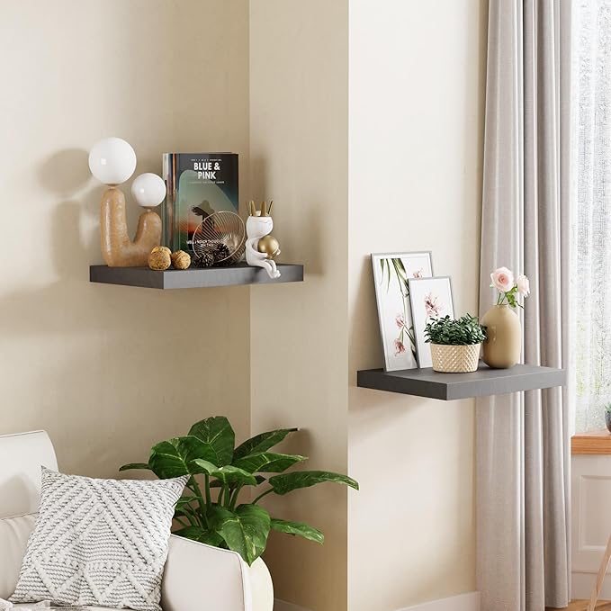 Black 12 Inch Deep Floating Shelves - Set of 2, Rustic Wood Shelving Live Edge Shelves Display for Storage, Bathroom, Kitchen, Office