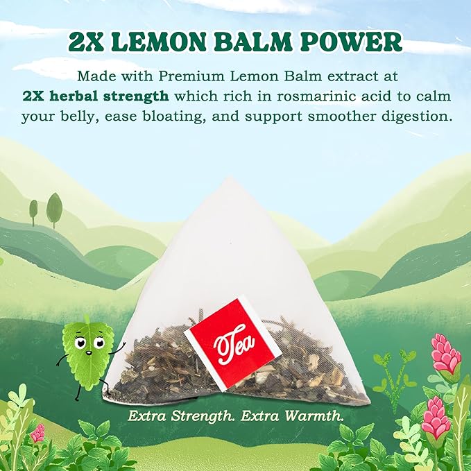 LoveinTea Lemon Balm Herbal Tea Bags, Caffeine-Free, 100% Natural Vietnamese Lemon Balm Blend, Plant-Based Pyramid Bags, 30 Count