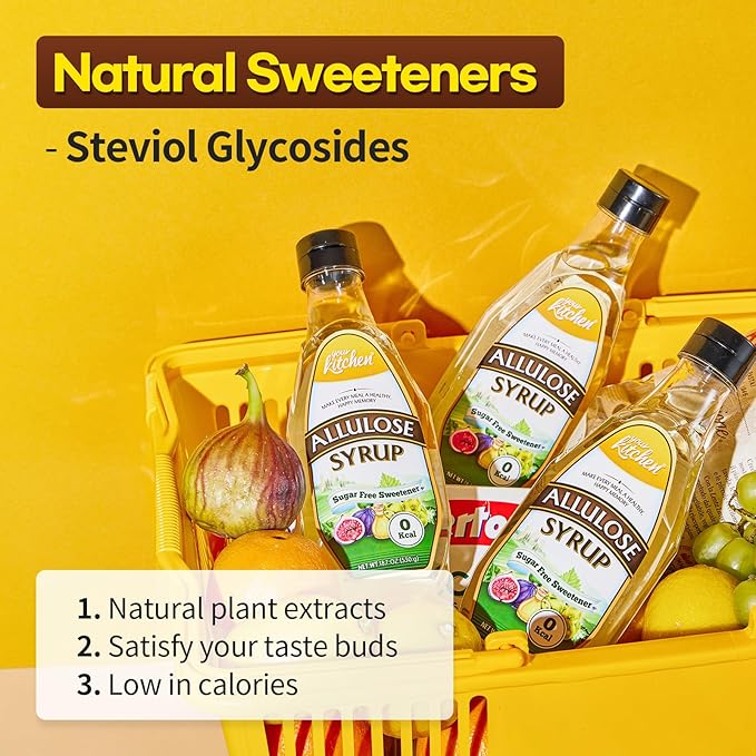 Your Kitchen Allulose Syrup 18.7 Fl Oz, Zero Calorie Sweetener, Keto Diet, Vegan Friendly Allulose Sweetener, Non GMO, Non Erythritol, Zero Net Carbs Liquid Sweetener for Baking, Drinks