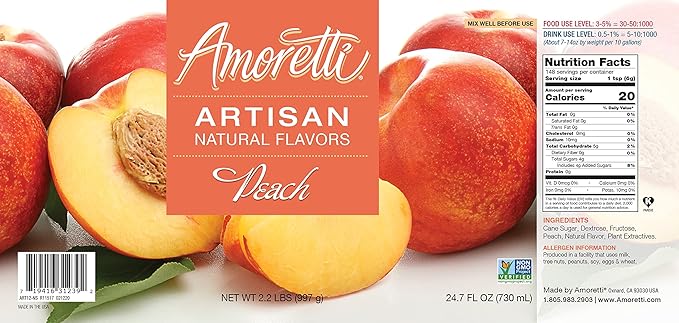 Amoretti - Natural Peach Artisan Flavor Paste, 2.2 lbs, Perfect For Ice Cream, Beverages, Cakes, and more, Preservative Free, Vegan, Gluten Free, No Artificial Sweeteners, Highly Concentrated