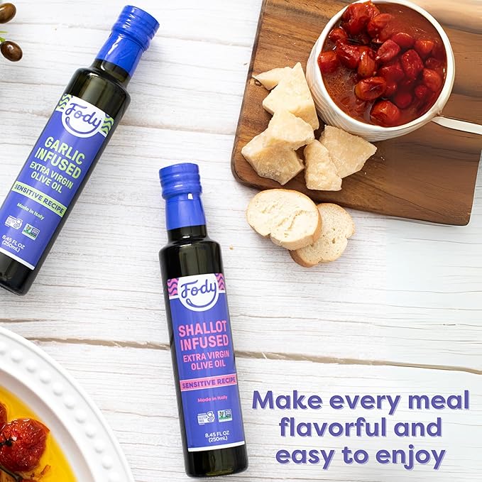 Fody Foods Garlic & Shallot Infused Extra Virgin Olive Oil, 8.45 Oz (Pack of 2), Low FODMAP Certified, Gut & IBS Friendly, Cold-Pressed, Vegan, Non-GMO, Gluten Free, Made in Italy