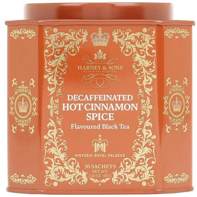 Harney and Sons Decaf Hot Cinnamon Spice 30 Sachet Tin (Tin Design May Vary)